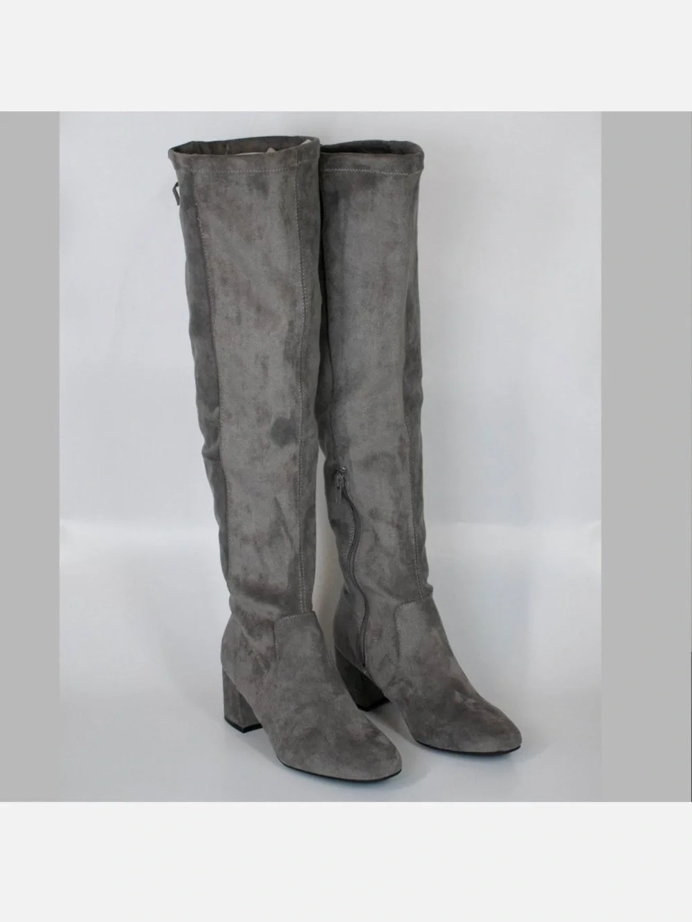 Sugar Grey Suede Over-the-Knee Block Heel Boots